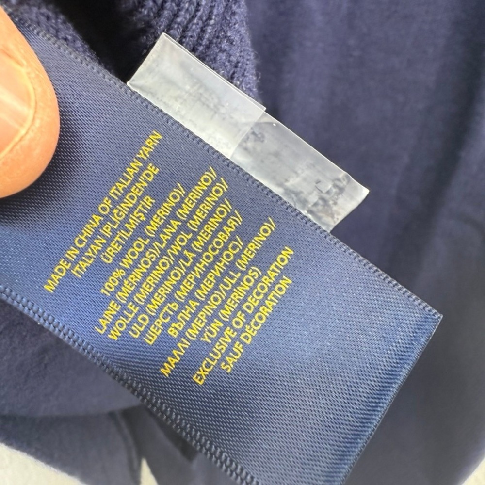 Ralph Lauren Cardigan Sweater Mens XL Navy Blue Elbow Patch Merino Wool V-Neck - Picture 8 of 10